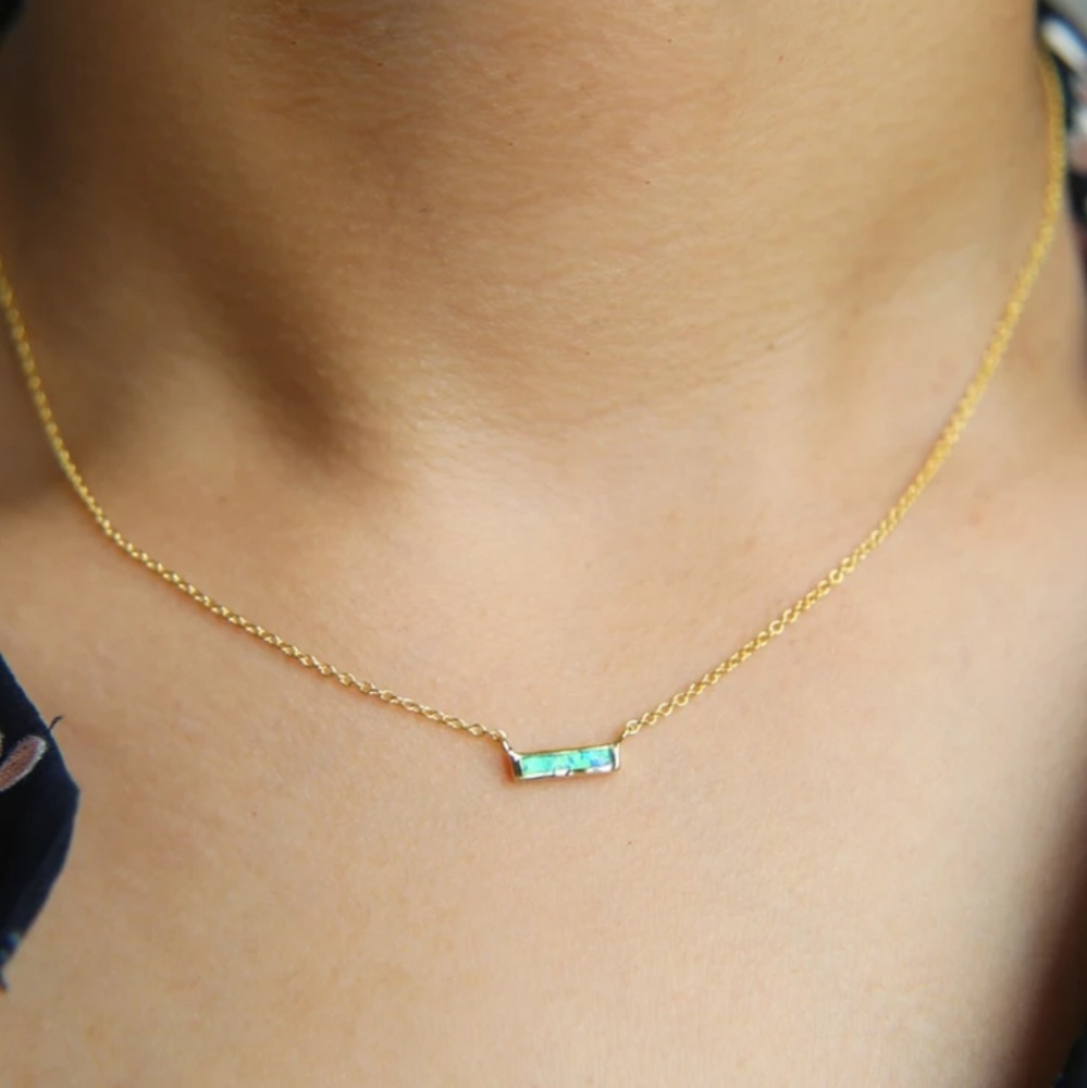 18k Mini Bar Necklace Turquoise Luxe Merjuri